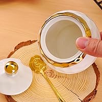 Vista 4 de WHJY Azucarero de cerámica con tapa y cuchara, tazón de sal de porcelana con diseño de golf, contenedor de sal, caja de especias moderna, frasco