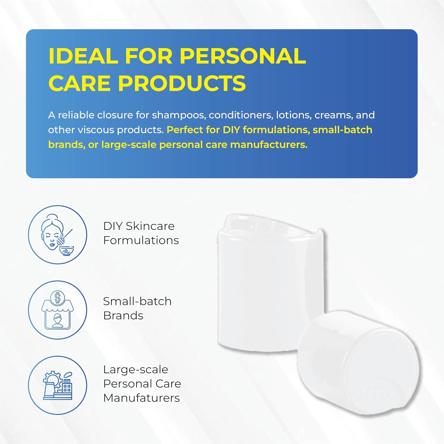 PP 24-410 Smooth Skirt Disc Top Cap with 0.27″ Orifice – Unlined Dispensing Lid for Shampoo, Lotion, Conditioners, Creams, Personal Care Bottles, DIY Packaging, Refillable Bottles (White)