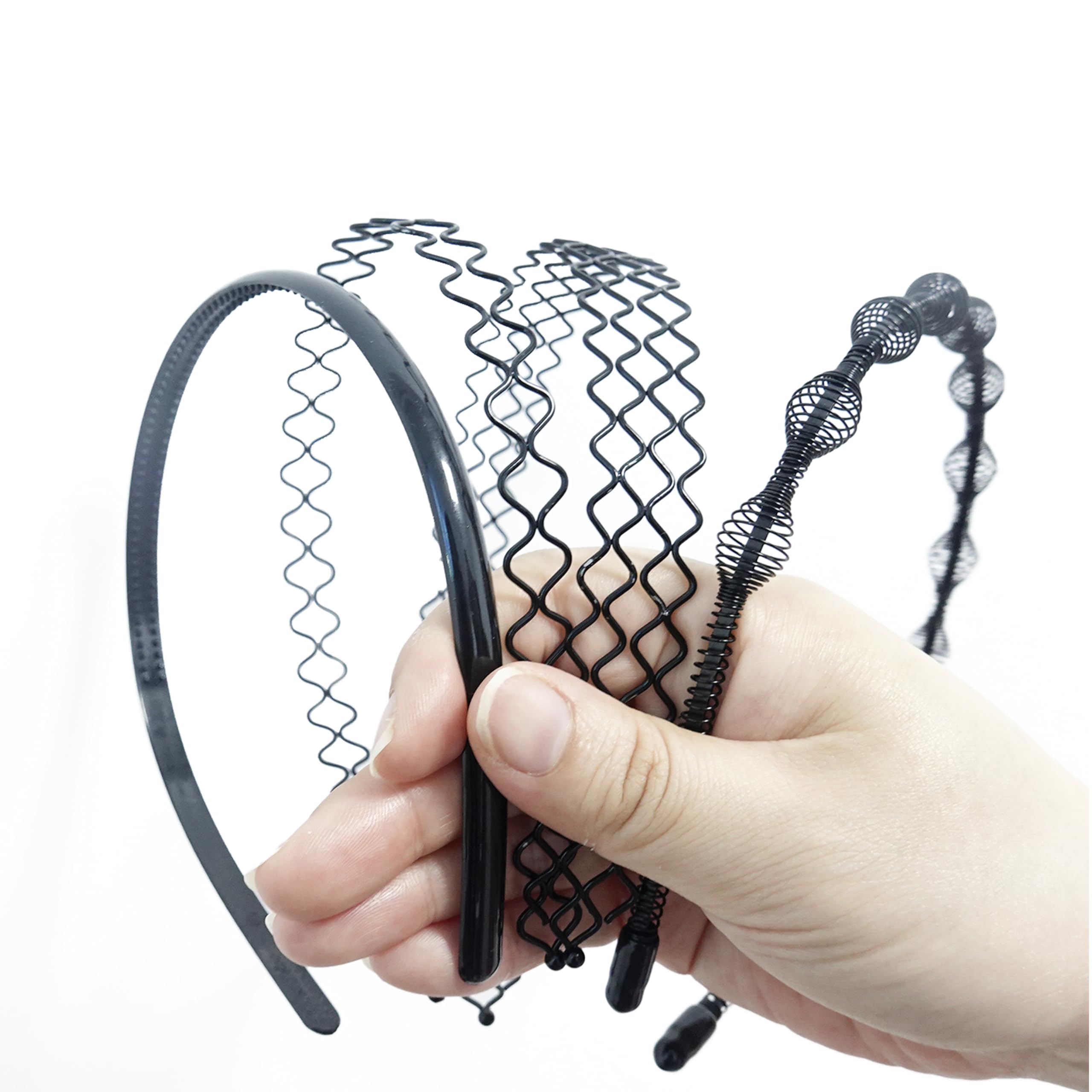 Kavya Cerchietto Capelli Donna Uomo Metallo, Cerchietti per Capelli Unisex Antiscivolo Fascia Capelli Ondulata Nero, Sport Yoga Trucco