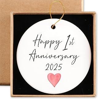 1st for Couple Happy 1st Anniversary 2025 Ceramic Ornament Keepsake Sign Round Plaque 1st for Him Her 1 Year for Husband Wife