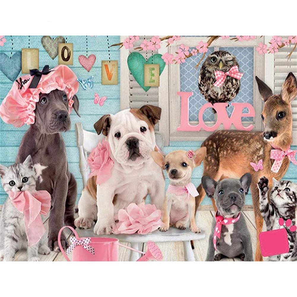 Peinture diamant chien d'amour 80x100cm pour oublier le stress quotidien par l'art thérapie