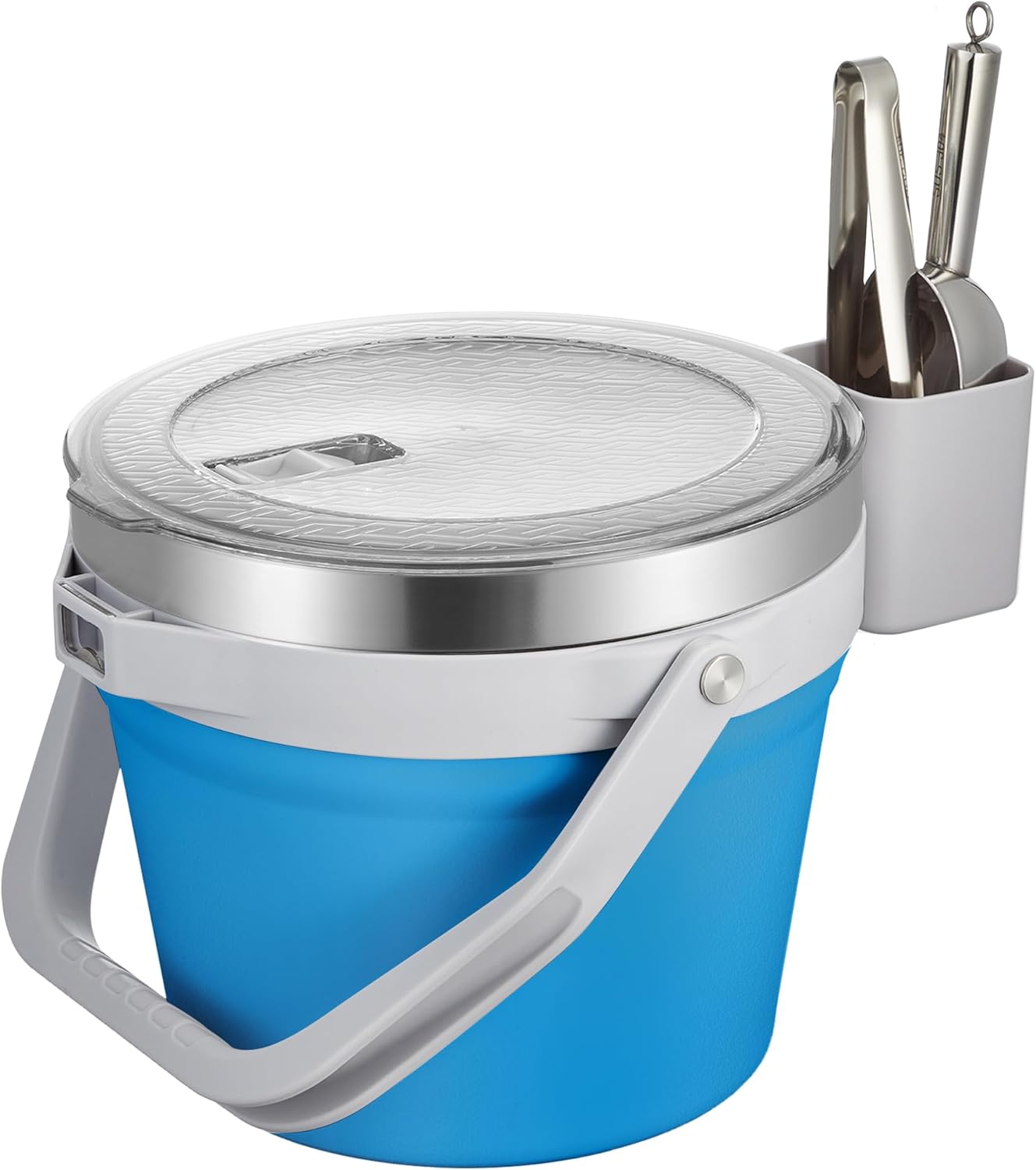 COKTIK 7L Vacuum Insulated Ice Bucket with Lid and Scoop& Tongs,Large capacity Stainless Steel Beverage Bucket for Cocktail, Champagne, Wine, Beer,Large Parties(Blue Suit)