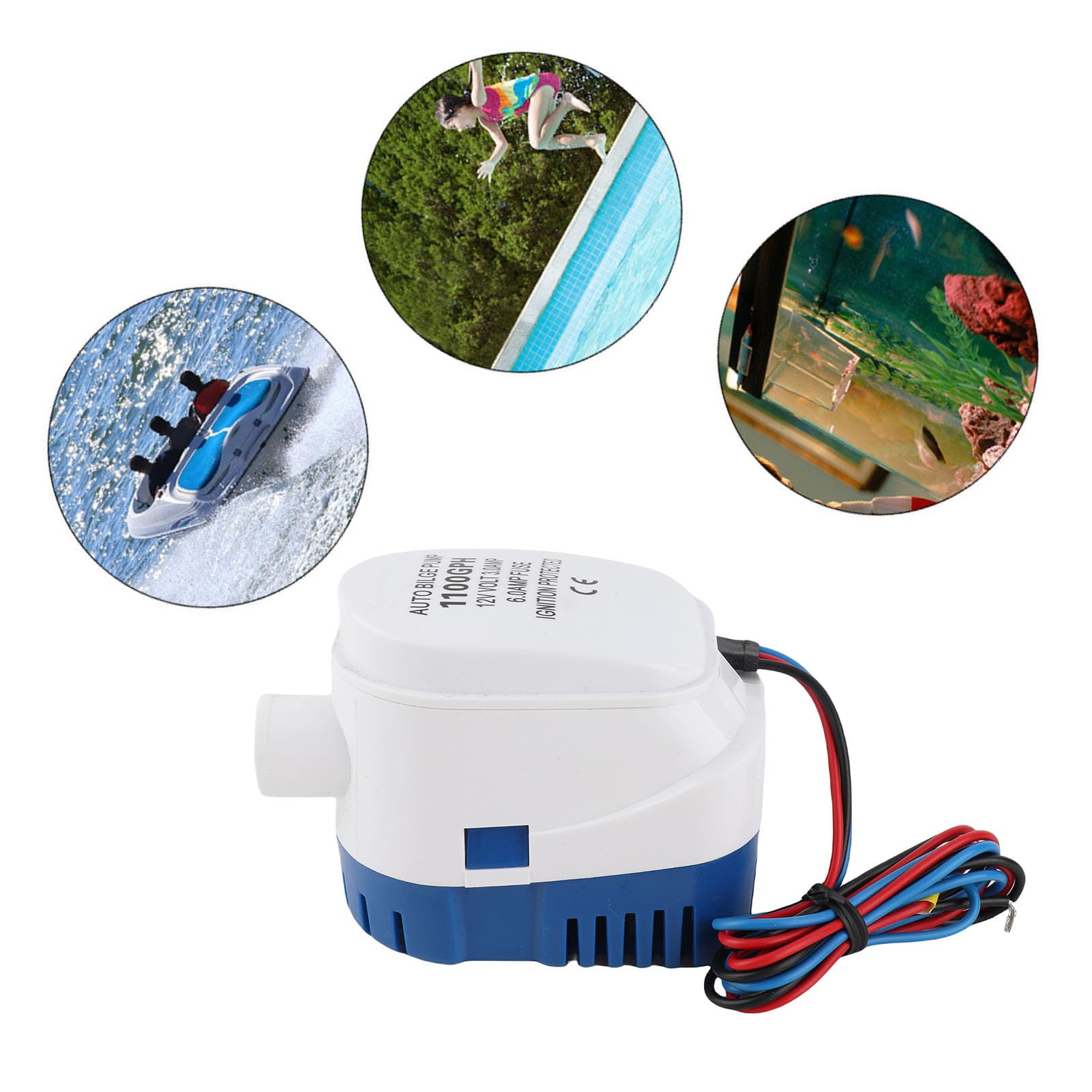 Pompa di sentina automatica sommergibile marina 12 V, 1100 GPH, con interruttore a galleggiante