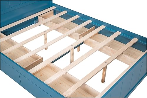 Miniatura 95 de Cama de plataforma de tamaño Queen con cabecero y cajones, marco de cama de plataforma de madera maciza con estantes, puertos USB y enchufes, marco