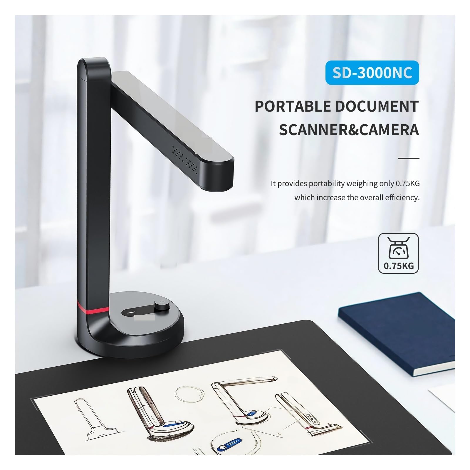 Escáner de libros T101, escáner automático de documentos, tamaño máximo A4 A3 con lámpara de escritorio Led OCR inteligente for oficina en casa familiar(SD-800NC)