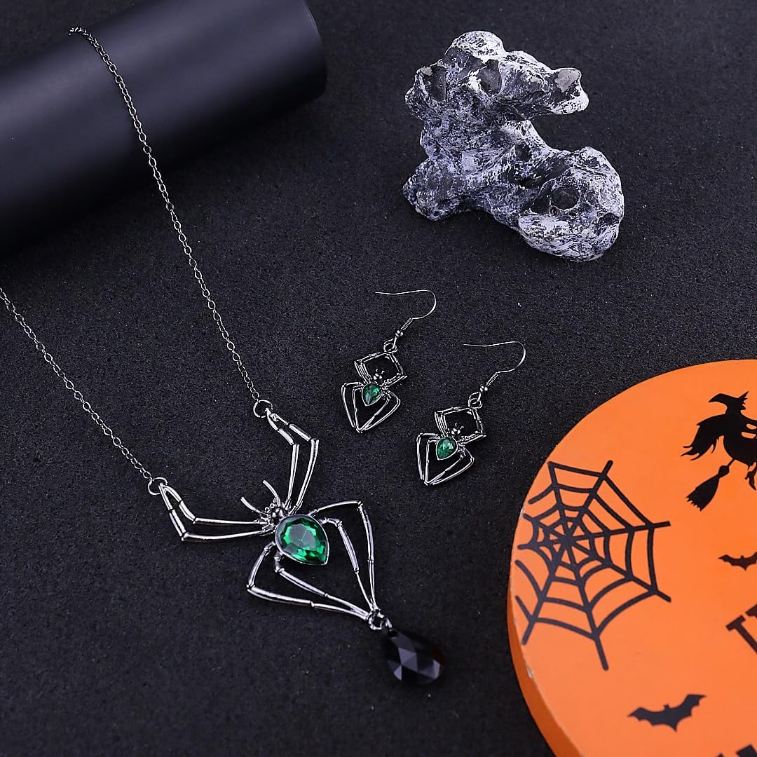 Halloween Jewelry Set for Women Gothic Necklace Earrings Set Punk Skeleton Pumpkin Spider Bat Pendant Necklaces Goth Dangle Earrings Halloween Costume Accessories - Image 5