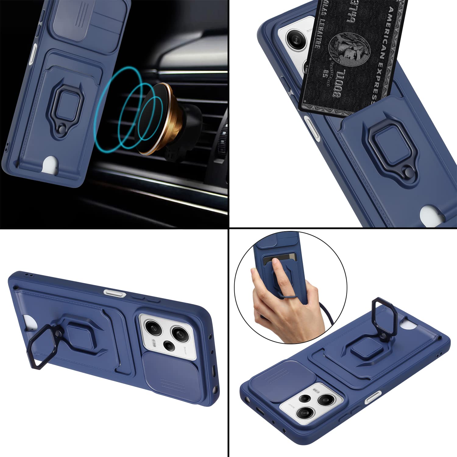 Cover Con Supporto Per Xiaomi Redmi Note 12 5G / Poco X5 – Retro Opaco Traslucido Blu, Anello Metallico 360° E Vetro Temperato Incluso - 5