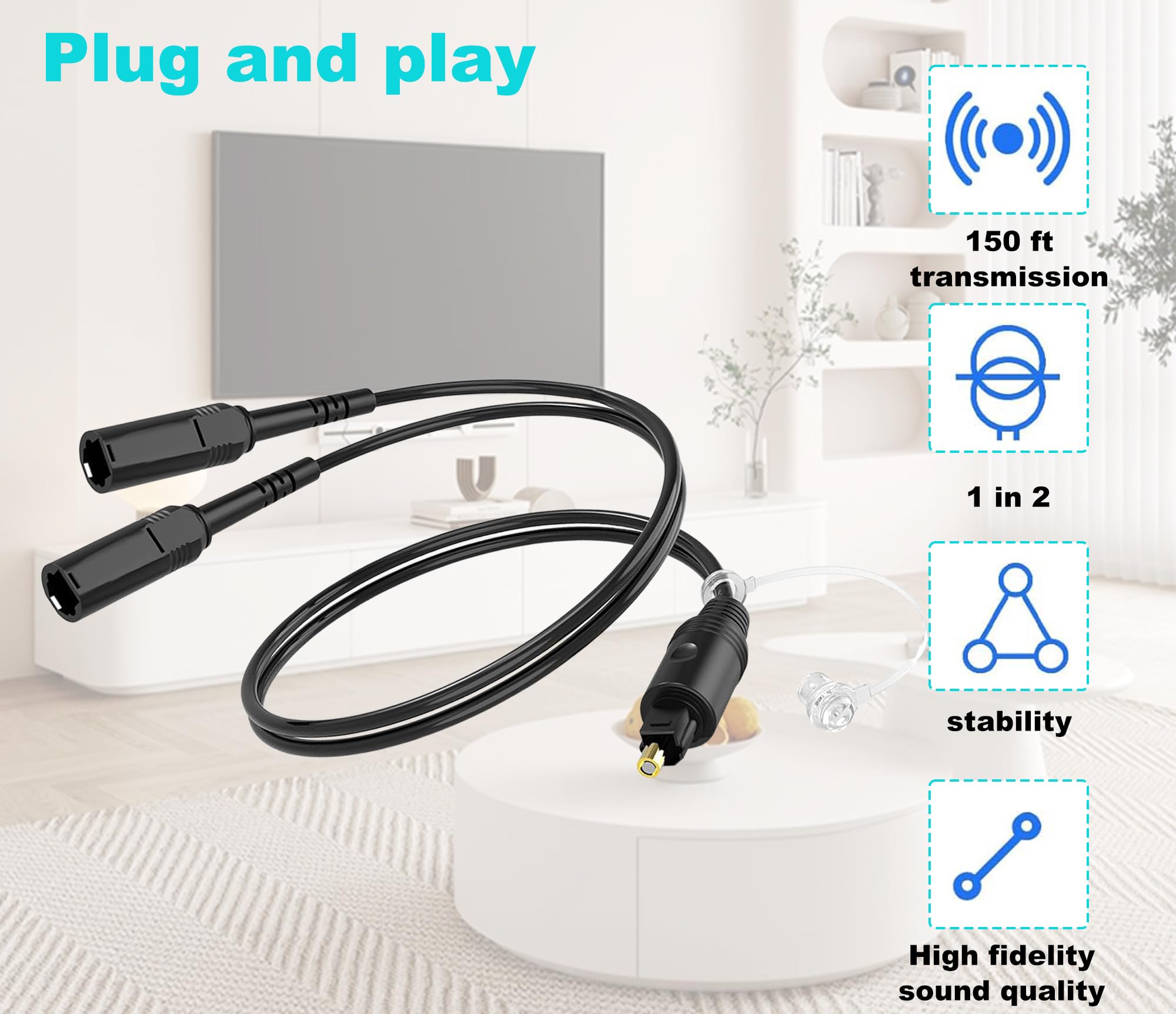 Cavo audio digitale, 1 ingresso maschio e 2 uscite femmina, 1 piede, cavo audio ottico digitale, adatto per home theater e televisori Toslink Digital Fiber Optical Audio Splitter.