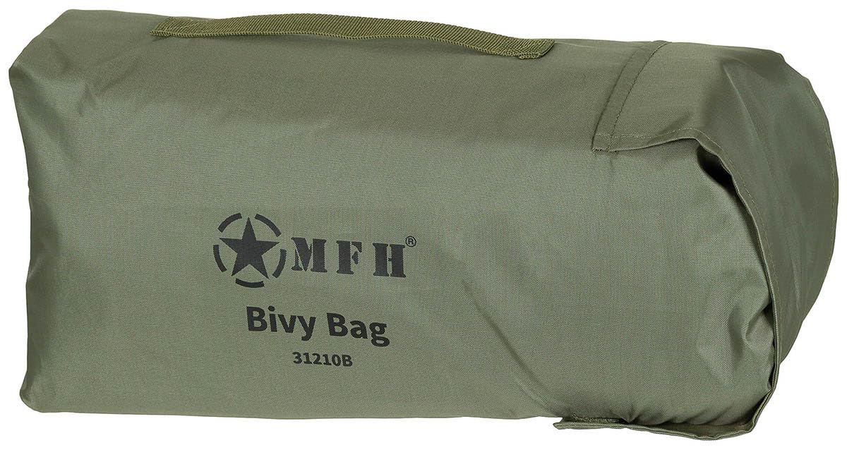 MFH Biwaksack Hooped Bivy mit Gestänge, 3-Lagen-Laminat, Wasserdicht, Atmungsaktiv, Oliv, 235 x 70/95 x 45 cm
