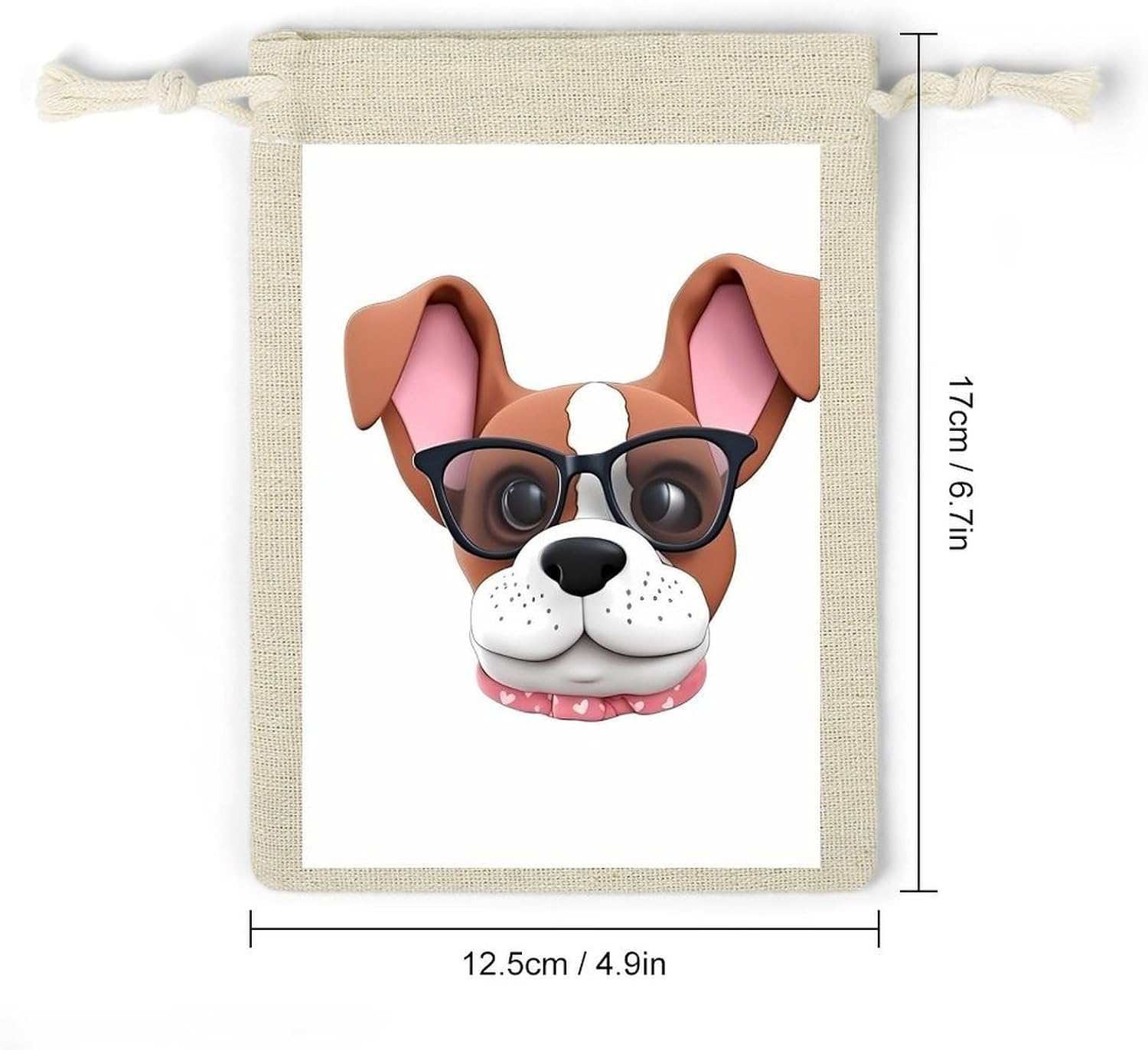 FekiLoot Dog with Glasses Cotton Linen Drawstring Bags Pack of 8 image 2