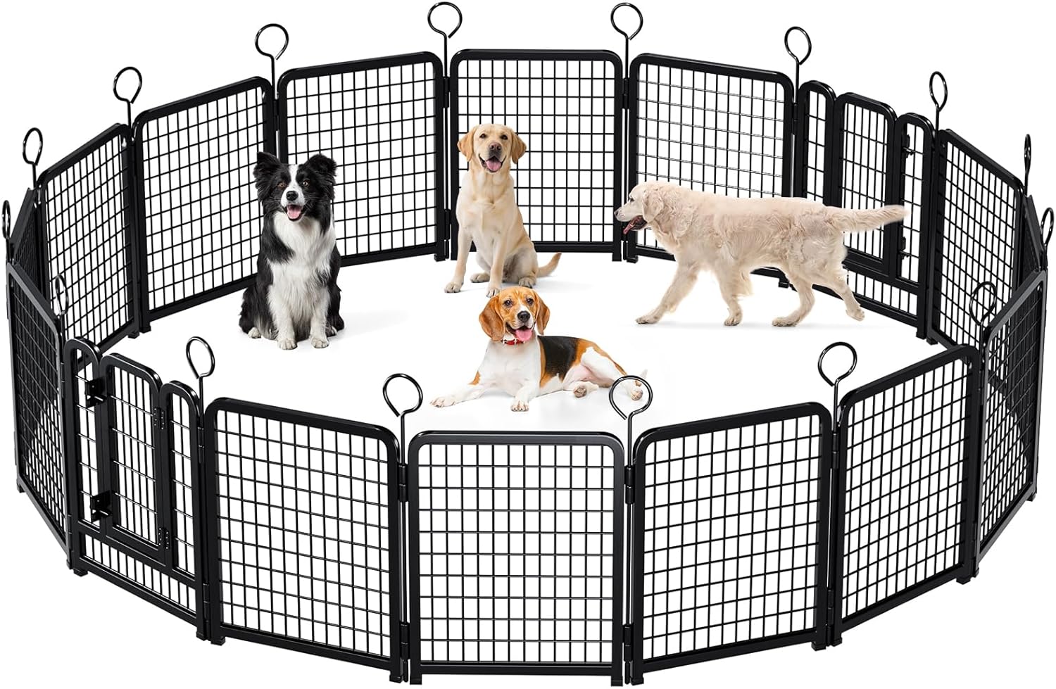 Yafylly Dog Playpen Outdoor, 40" Height 16 Panels Heavy Duty Anti-Rust Coating-Strengthened Dog Fence with Automatic Gravity Doors, Portable Dog Pen for RV Camping, Yard, Black