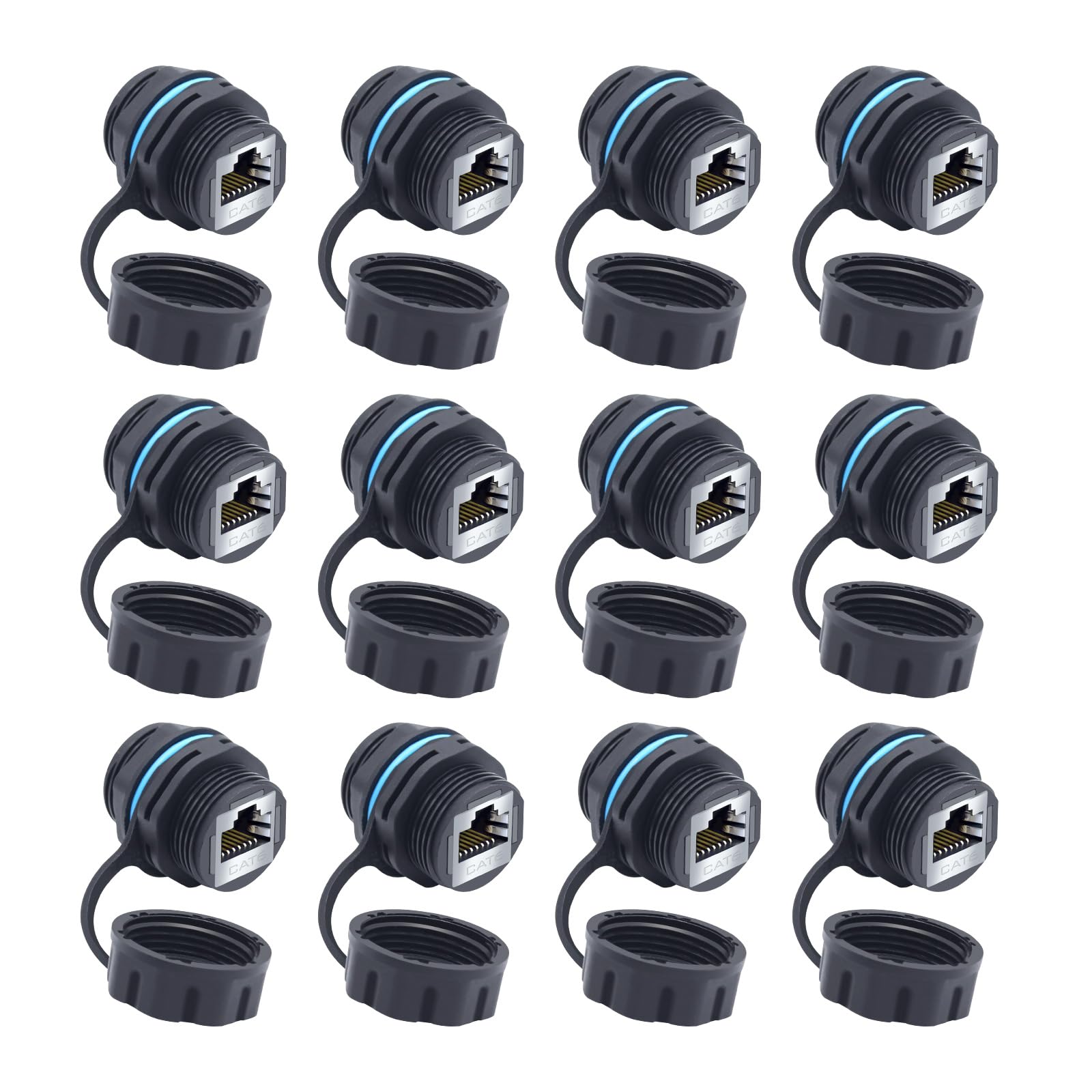 Connettore RJ45 CAT6 schermato impermeabile Cat5/5e/6 femmina a femmina 8P8C Ethernet LAN accoppiatore cavo adattatore a doppia testa con tappo impermeabile/antipolvere, 12 pezzi