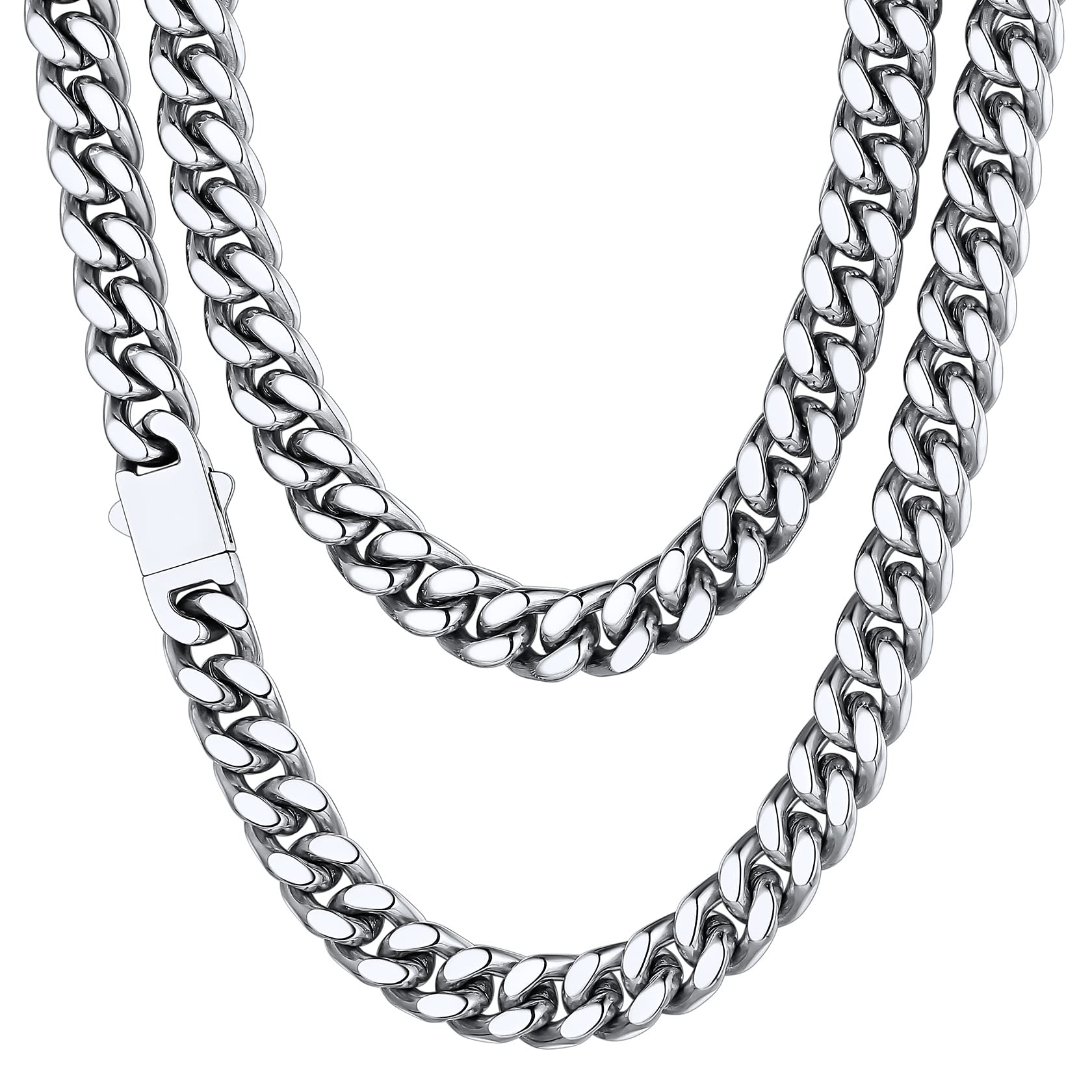 ChainsHouse Collana Uomo Acciaio a Catena Cubana Spessa Robusta, Larghezza 5/7/9/12 MM Lunghezza 46-76 CM, Placcato Oro/Nero/Argento Catenina Stile Hiphop Punk per Uomo Donna