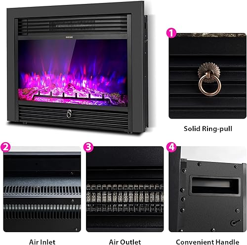 Miniatura 7 de Hysache Chimenea eléctrica empotrable de 28.5 pulgadas, inserto de chimenea con cambio de 3 colores, 5 opciones de brillo, protección contra