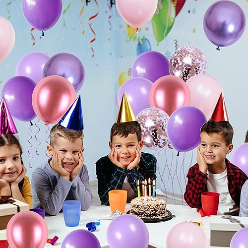 Miniatura 6 de Globos rosados y morados, globos metálicos morados, rosa, rojo, para decoración de fiesta de cumpleaños de mariposa, globo de látex pastel de 12