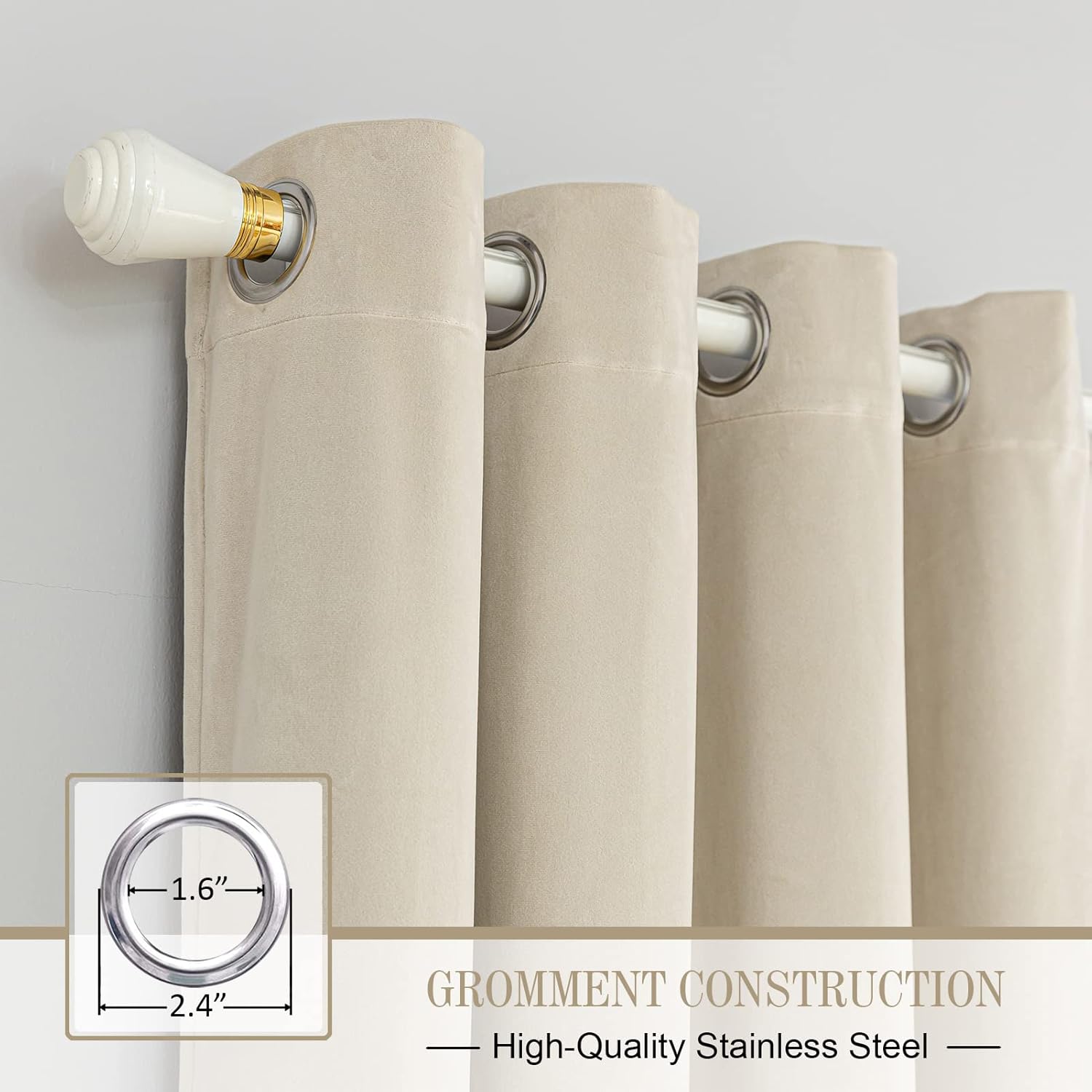 PLEASANT BOULEVARD Velvet Curtains [2 Panels] Heavy Blackout Window Drapes with Grommet, Thermal Insulated Darkening Curtains for Living Room, Bedroom, & Home Decor (52" W x 63" L, New Beige)