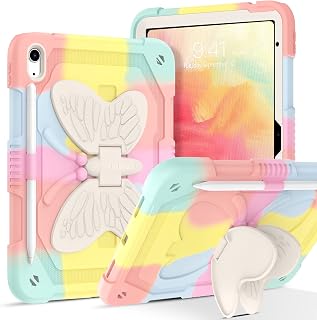 DOMAVER iPad 10th Generation Case 2022 iPad 10.9 Case with Butterfly Kickstand Pencil Holder Kids Camo Shockproof Protective Cover for iPad 10th Generation-10.9 Inch 2022 Tablet-Colorful Pink