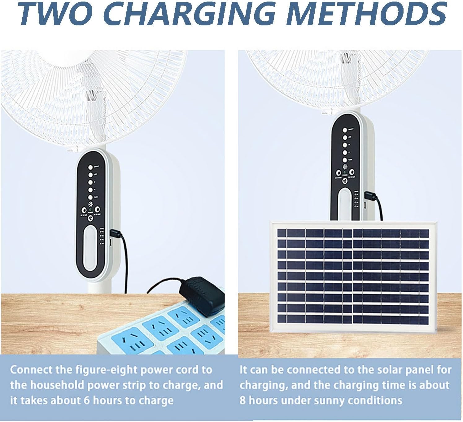 Oscillating Standing Pedestal Fan Floor Solar Camping Fans, Adjustable Height, remote control for bedroom, home, office and warehouse, factory, outdoor