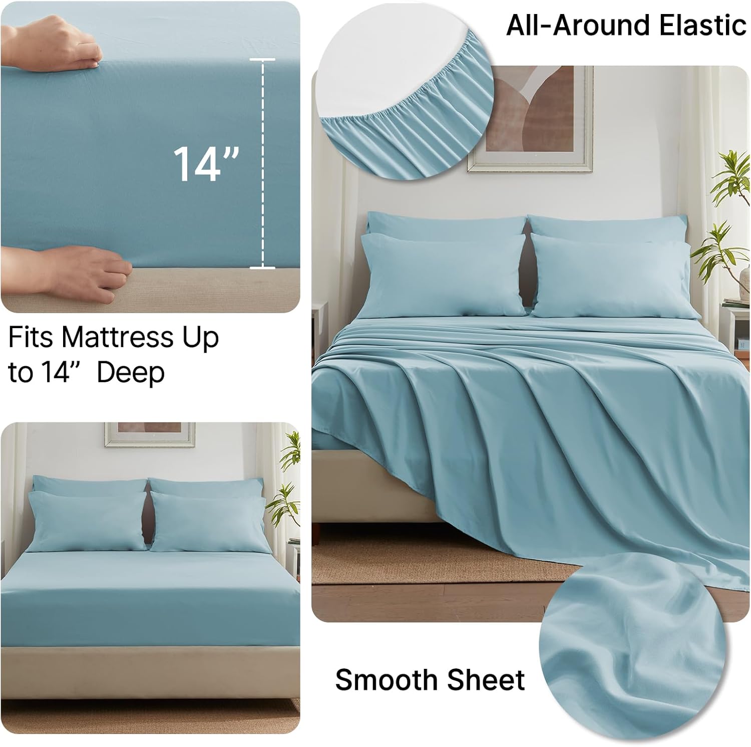 Anluoer Full Comforter Set 7 Piece, Light Blue Bed in a Bag with Sheets, Comforters Full Size Bedding Sets with 1 Comforter, 2 Pillow Shams, 2 Pillowcases, 1 Flat Sheet,1 Fitted Sheet - Image 5