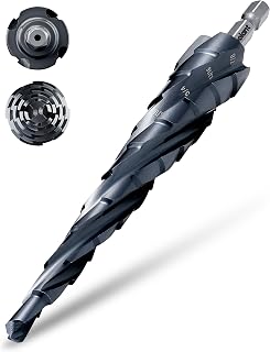 toolant Deep-Hole Four-Spiral Flute Cobalt Step Drill Bit, Extra-High 10mm Steps to Power Through Thick Plates, 1/4"-7/8" Unibit with 1/4" Hex Shank for Metal, Stainless Steel, Wood