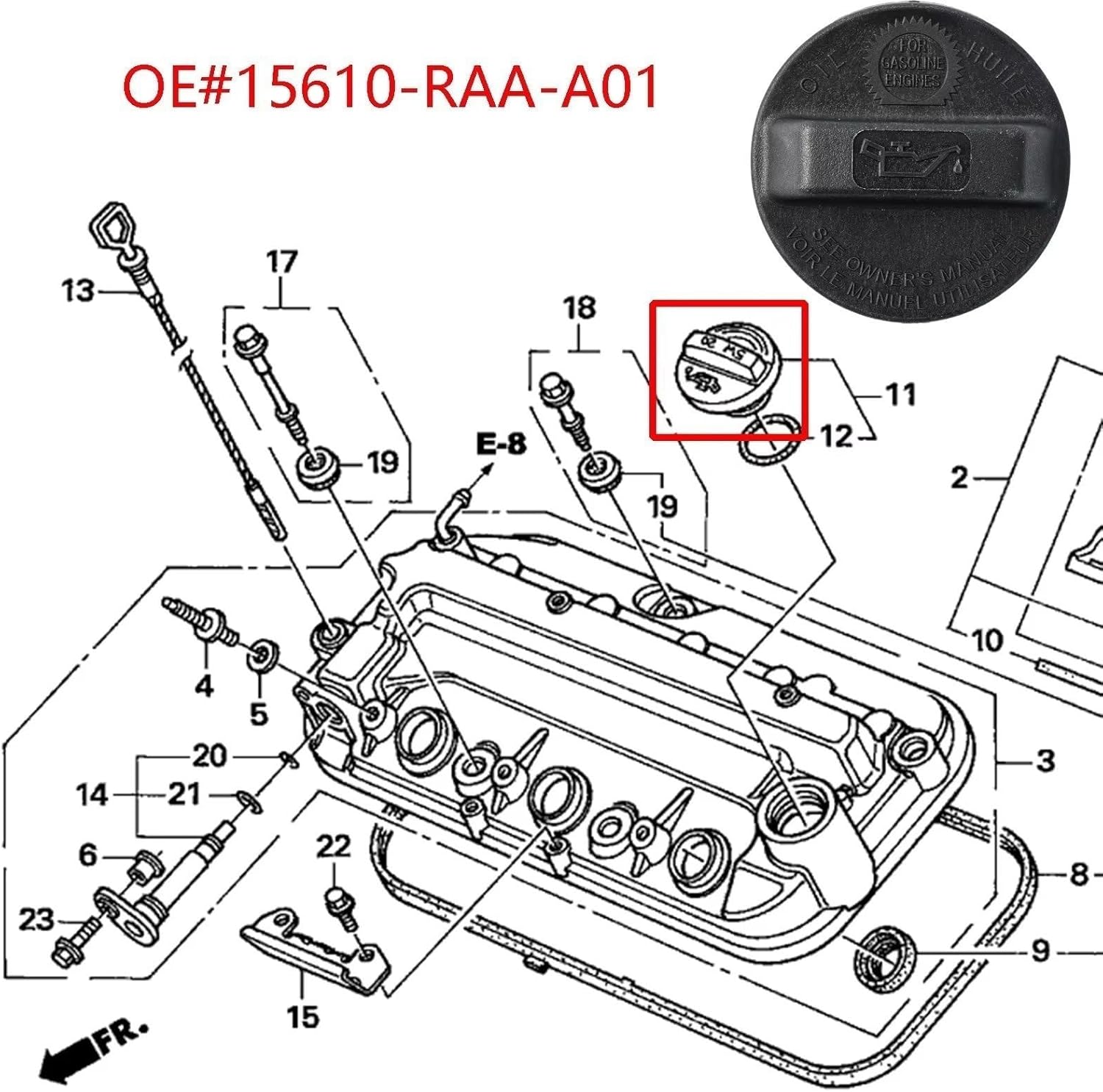 oil filler lid Compatible With Civic For Accord For CR-V 2003 2004 2005 2006 2007-2019 Car Engine Oil Filler Cap Fuel Tank Filling Cover 15610-RAA-A01 15610-P5G-000
