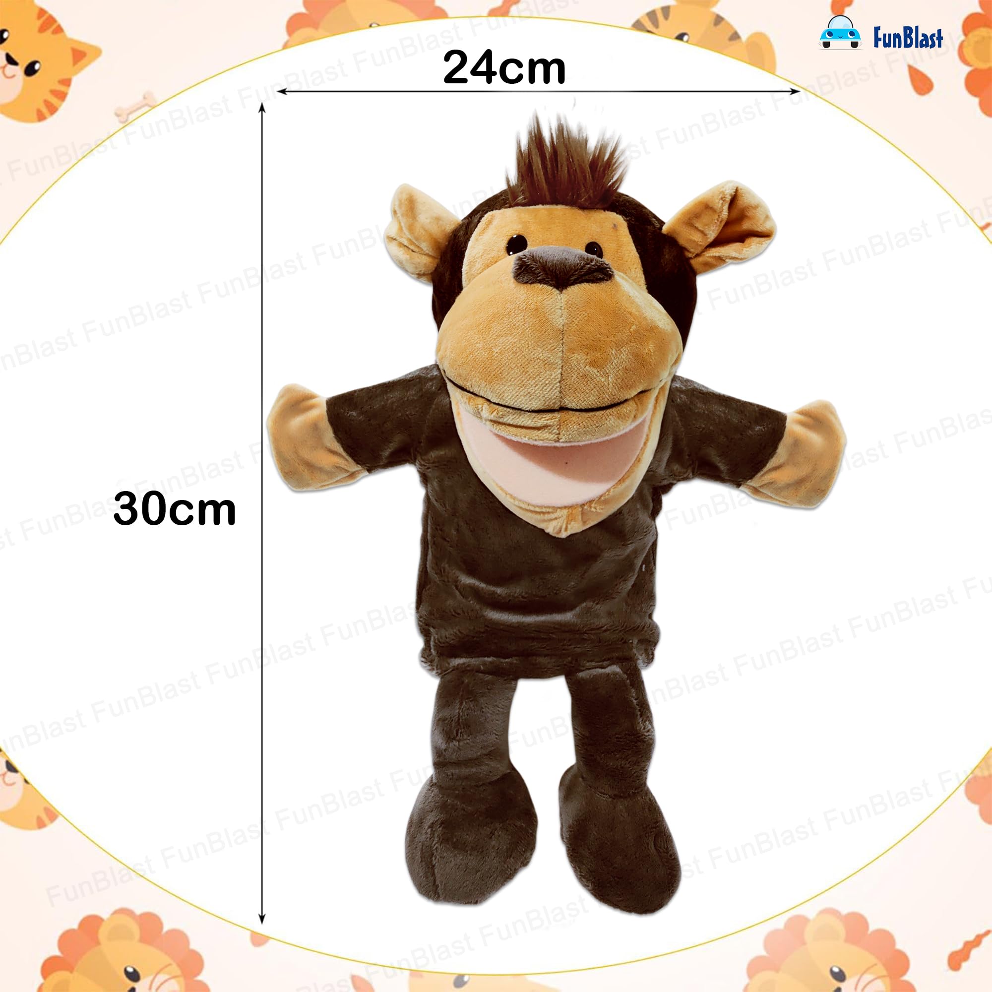 FunBlast Hand Puppets for Kids – Cute Animal Soft & Interactive Plush Monkey Puppets for Storytelling, Role Play & Learning Toys, Perfect for Toddlers & Children (Multicolor)