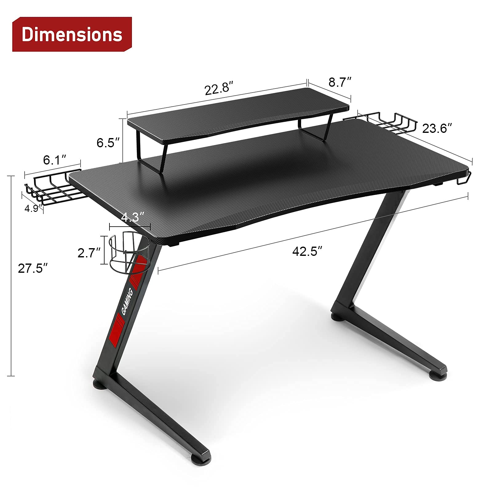 GTRACING Gaming Desk,Gaming Table with Monitor Stand,Professional Z