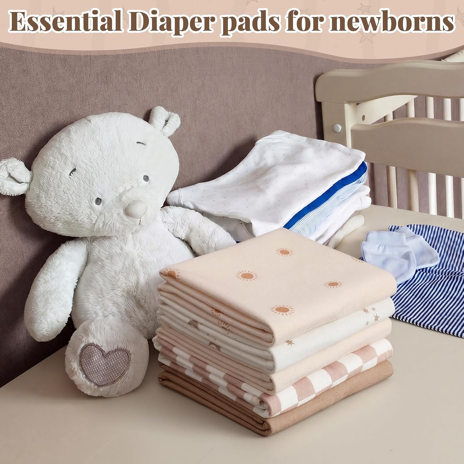 Hahafelt 5 Pcs 100% Cotton Waterproof Changing Pad Liners, 27.5 x 14 Inches Washable Changing Pad Liners Muslin Change Mat Checkerboard Change Pads Covers for Baby(Clouds)