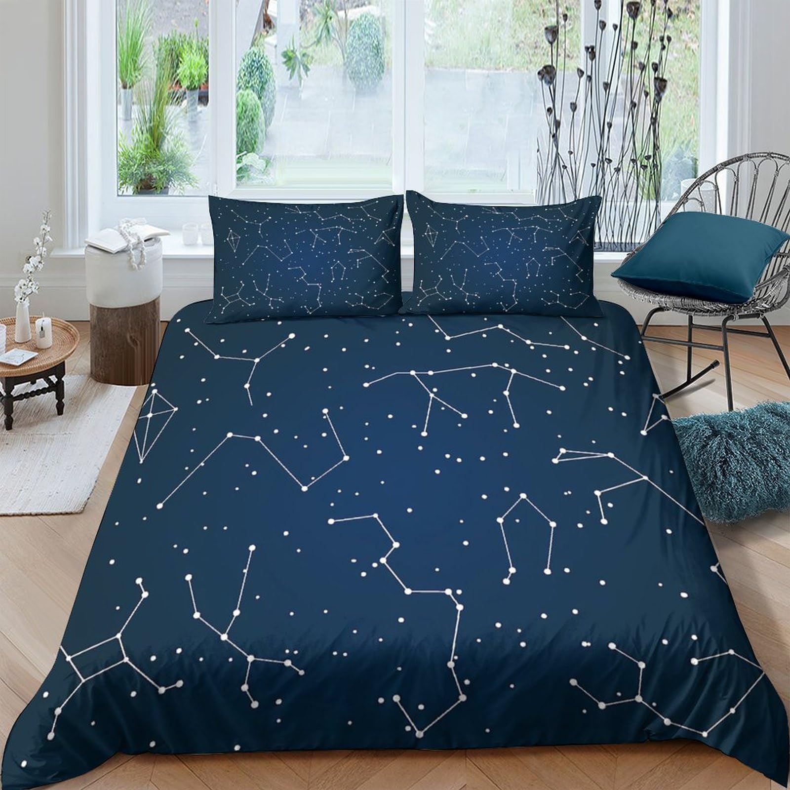 Ctjqhvkz Style-10 3D Printed Constellation Pattern Fitted Sheet Microfiber Soft Star Map Mattress Cover For Bedroom Dorm Decor Protection Single（135X200cm）