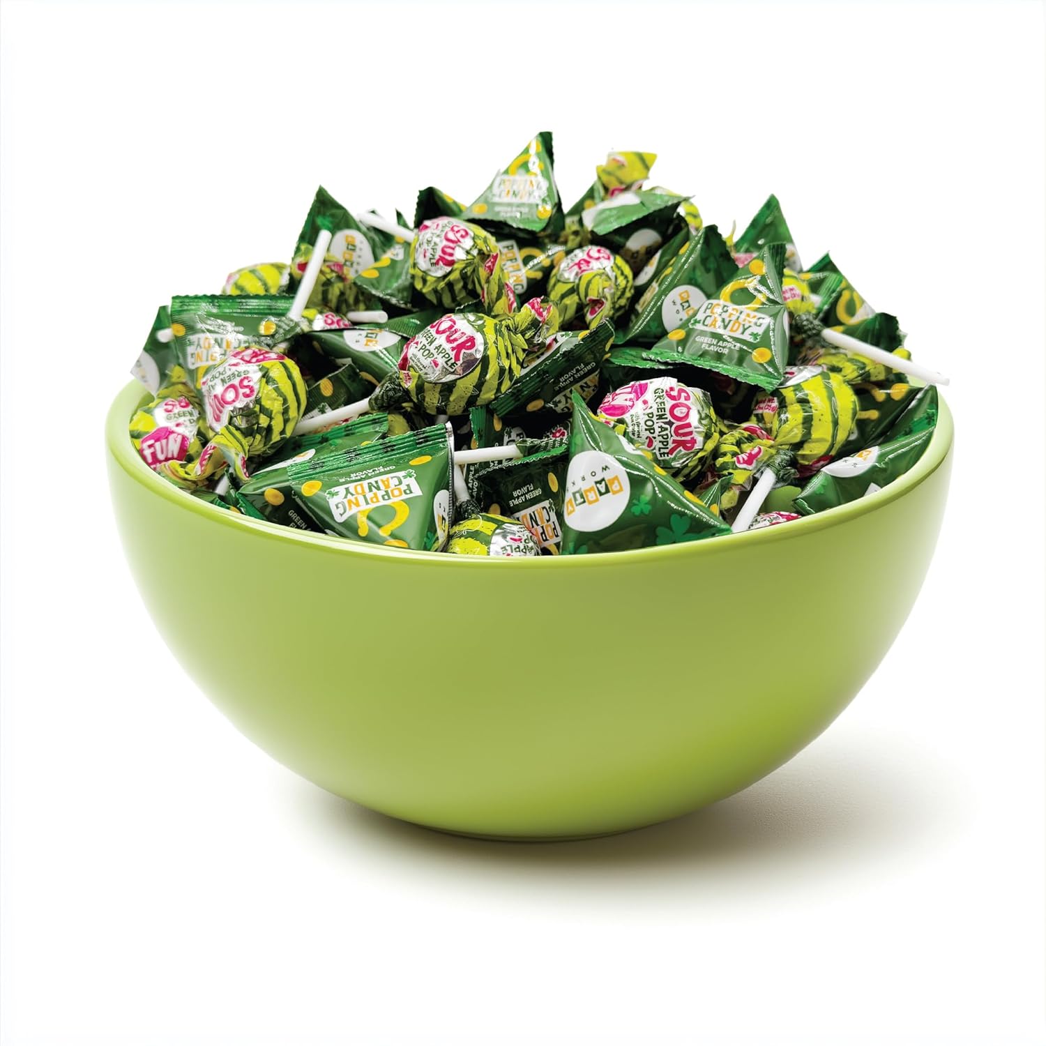 St Patrick's Day Candy Mix - 4 Pound Bulk Pack - Sour Apple Popping Rocks and Gum-Filled Lollipops - Individually Wrapped Party Favors & Goodie Bags Fillers - Sour Candy