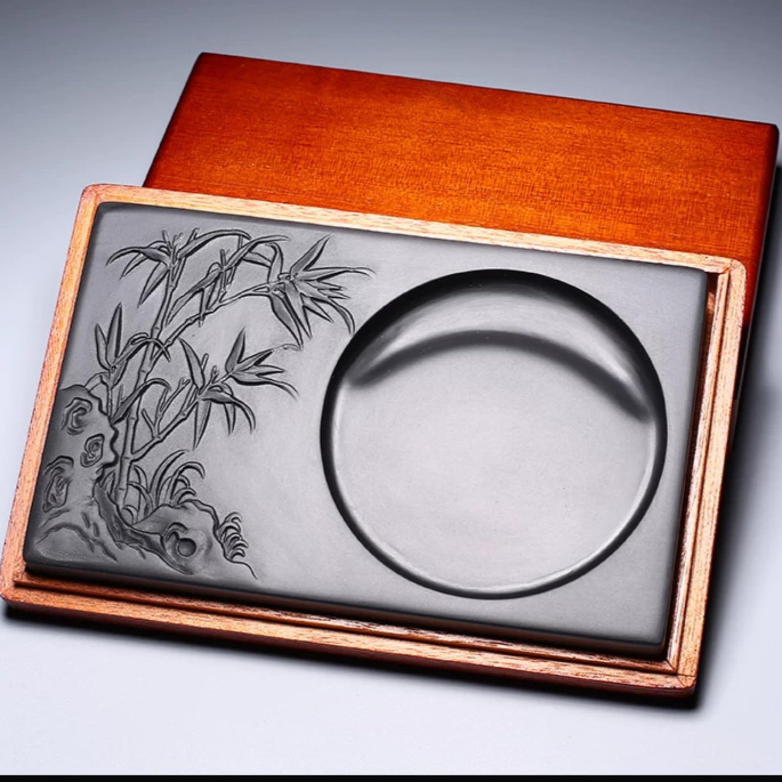 Avec coffret cadeau Pierre à encre calligraphie antique 14,6 cm 14,5 cm, fournitures d'écriture de style chinois Ornement en pierre d'encre