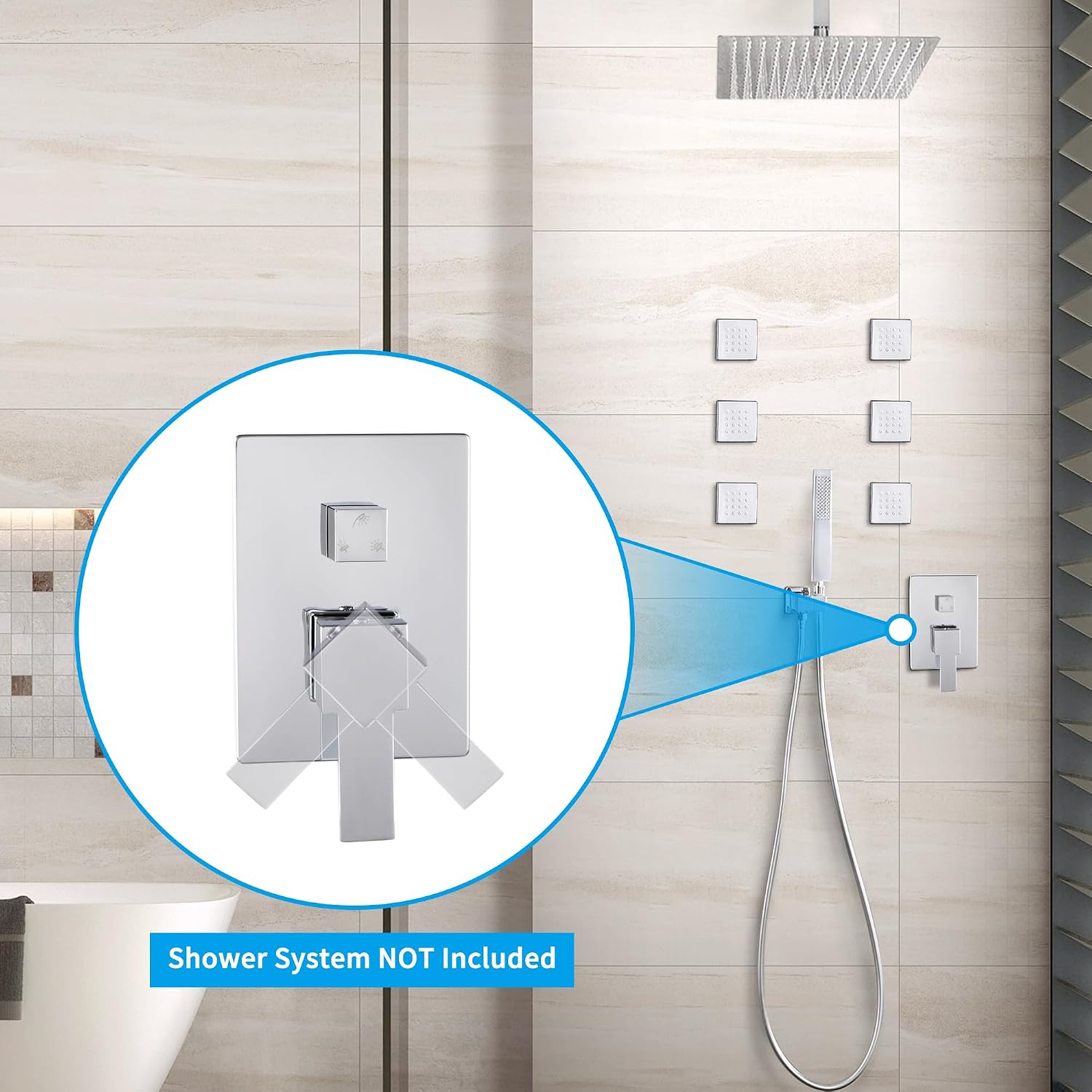 SKOWLL Shower Valve Kit Polished Chrome 3-Way Shower Mixing Valve Wall Mount 3 Function Shower Control Valve Single Handle Bathtub Water Control Valve Trim