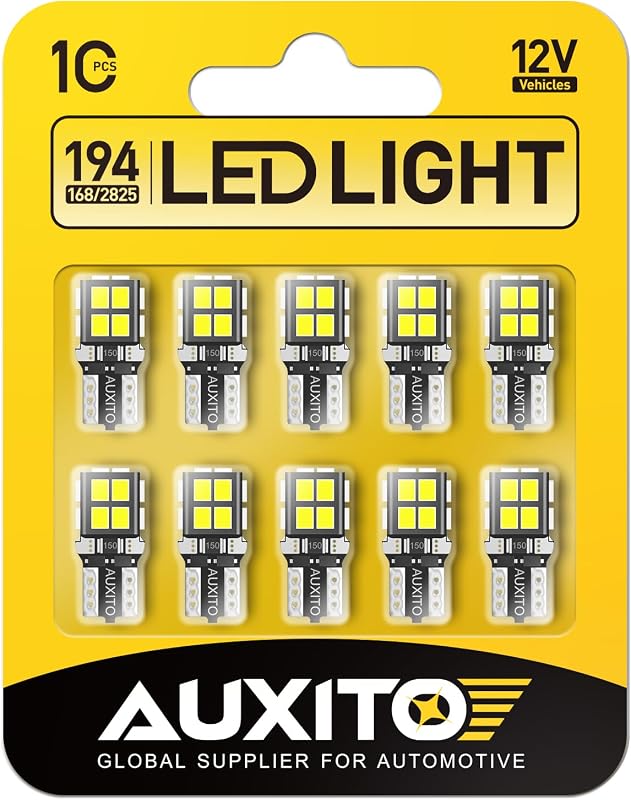 AUXITO 194 LED Bulb 6000K White 168 2825 W5W T10 Wedge 14-SMD Interior Car Bulbs Replacement for Dome Map Door Courtesy Trunk License Plate Parking Lights, 10 PCS