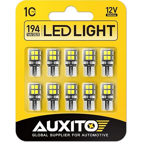 AUXITO 194 LED Bulb 6000K White 168 2825 W5W T10 Wedge 14-SMD Interior Car Bulbs Replacement for Dome Map Door Courtesy Trunk Parking License Plate Lights, 10 PCS