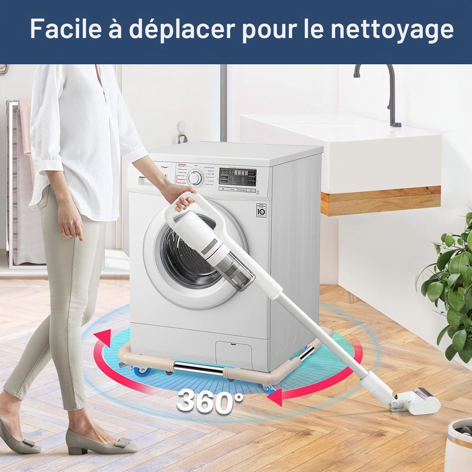 Spacecare Scooter mobile avec 4 roues verrouillables - Chariot réglable pour machine à laver, support pour réfrigérateur