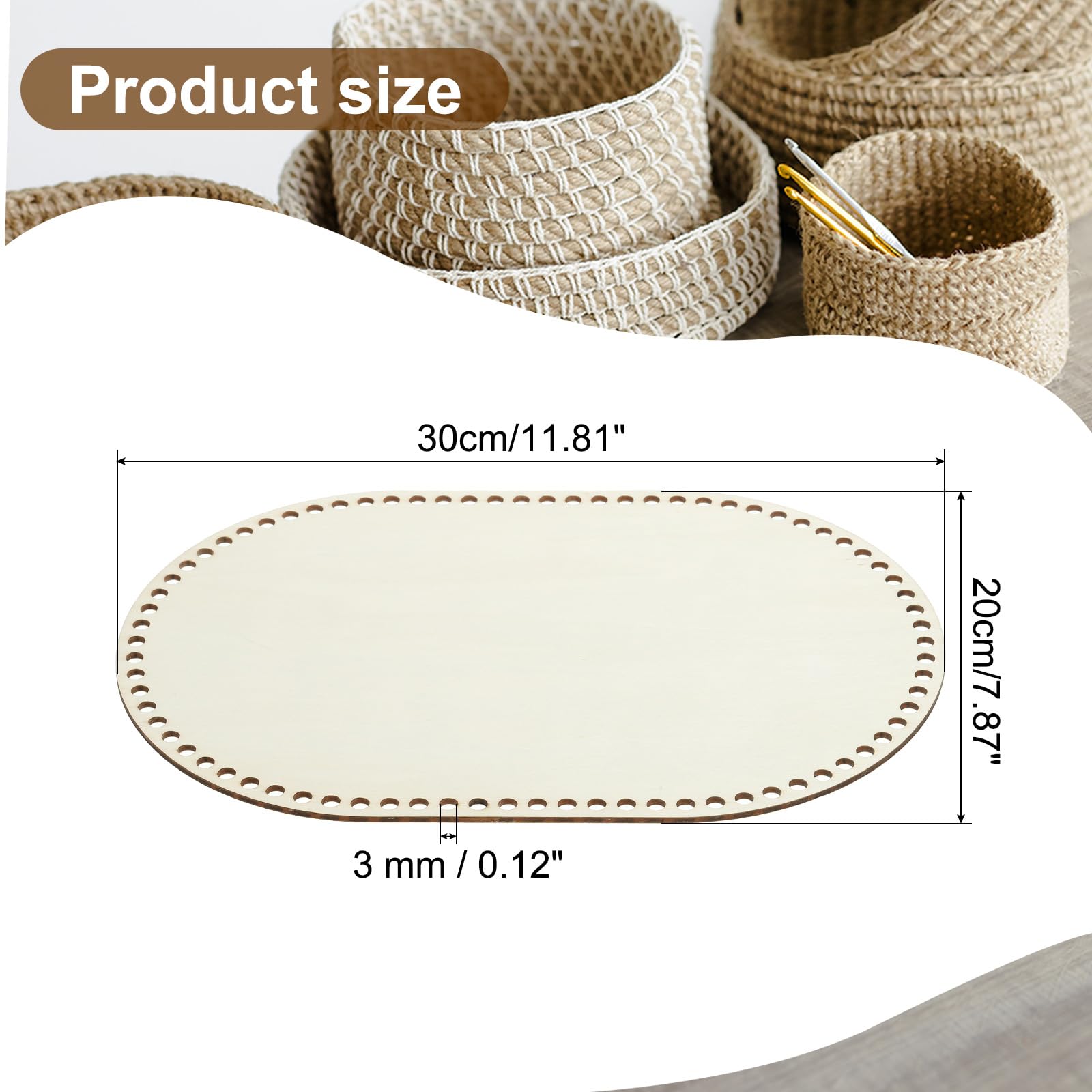 PATIKIL Basket Wood Bottom 12" x 8" Oval Natural Wood Base Crochet Bag Shaper for DIY Basket Bag Craft Knitting Making Weaving Supplies - Image 2