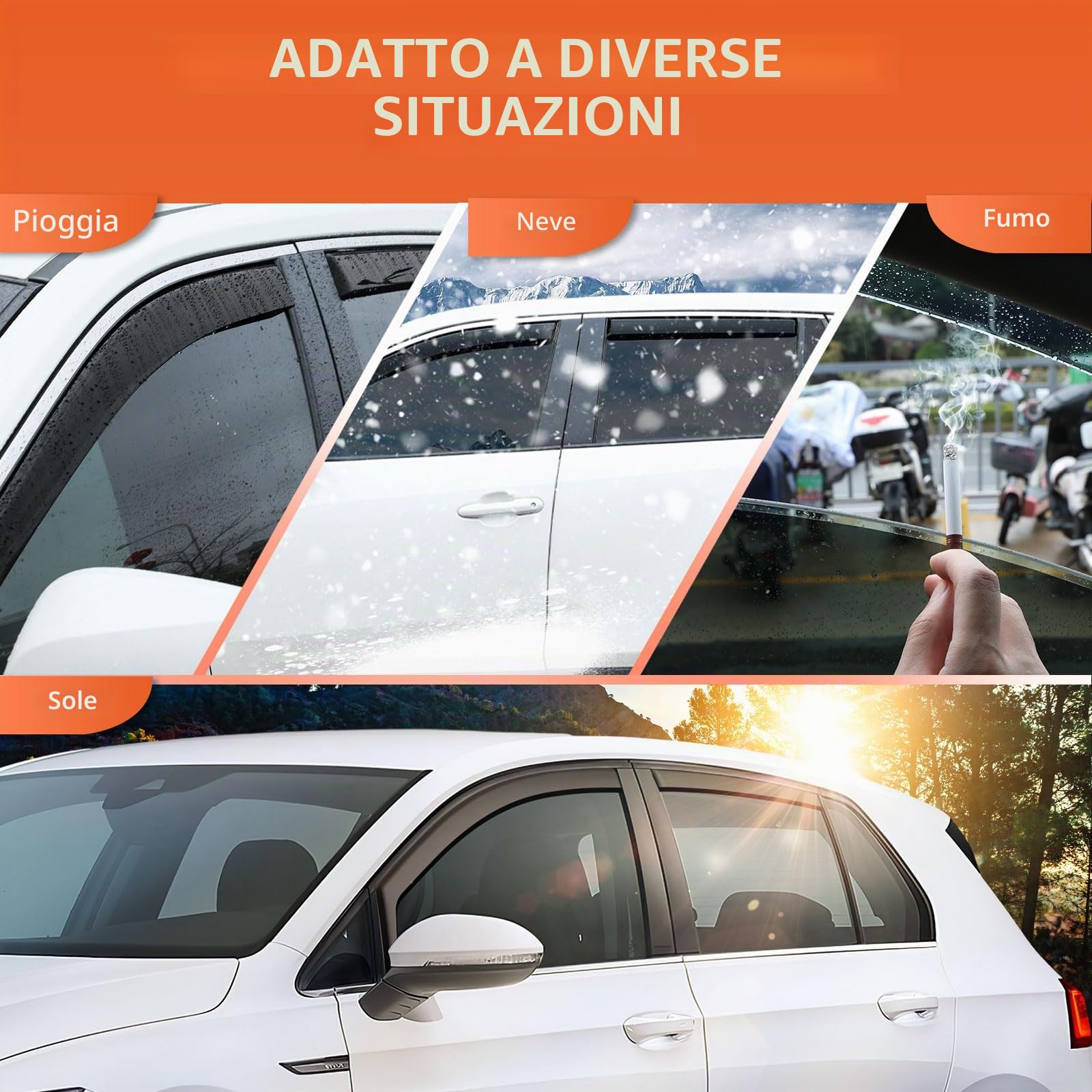 GEARMONSTER Set di 4 deflettori antivento neri compatibili con Volkswagen Golf VII, Golf VIII, 5 porte e Variant 2012-2023, protezione antipioggia per finestrini auto