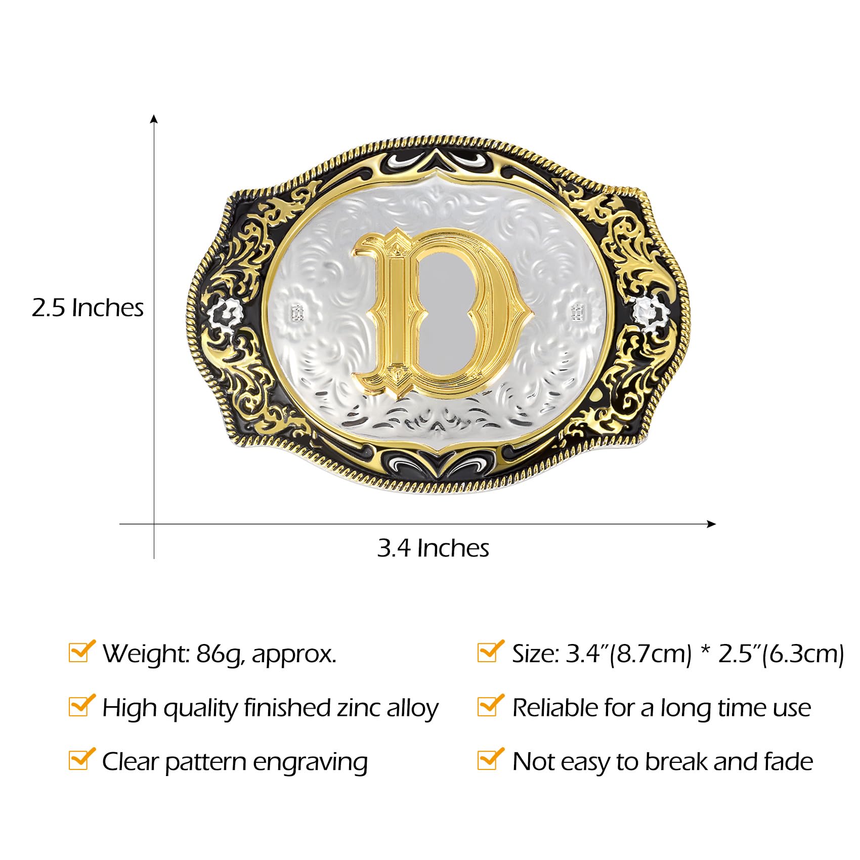 BBOTEN Western Initial Letters Belt Buckle ABCDEFG to XYZ Golden Alphabet Letters Belt Buckles for Men Women Cowboy, D