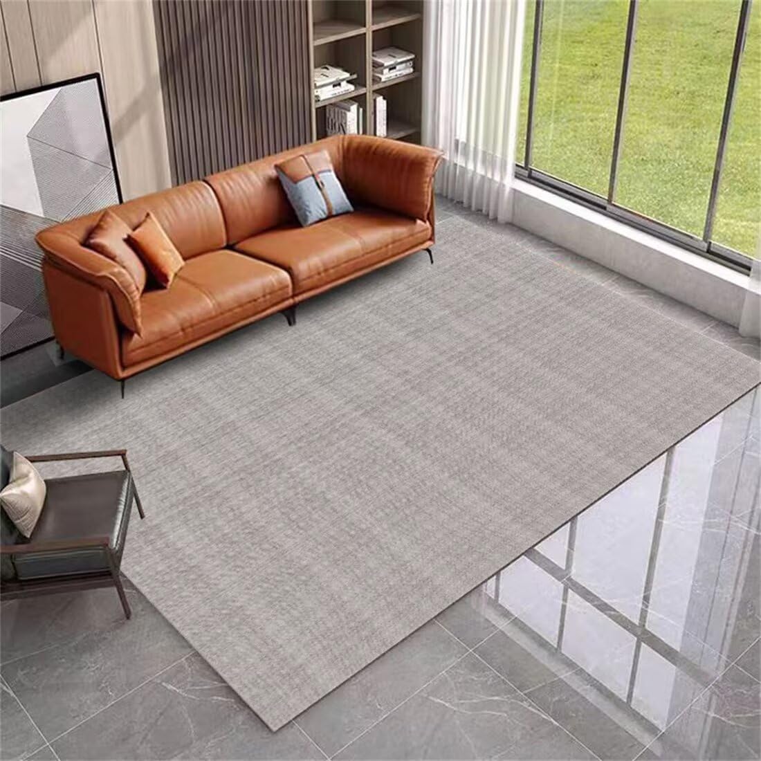 Tapis de salon 180X260CM gris antidérapant et descente de lit pour décoration chambre