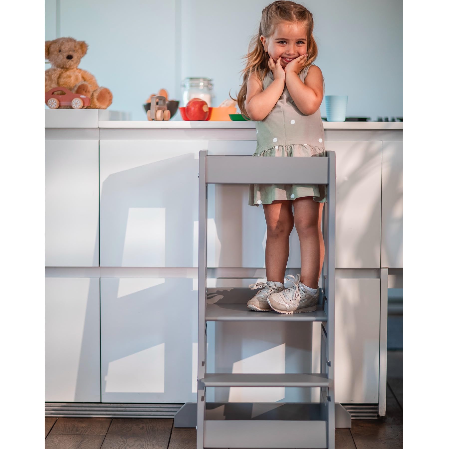 TiSsi Lernturm, Entdeckerturm Montessori mitwachsend Buche- 100539, Storm Grey
