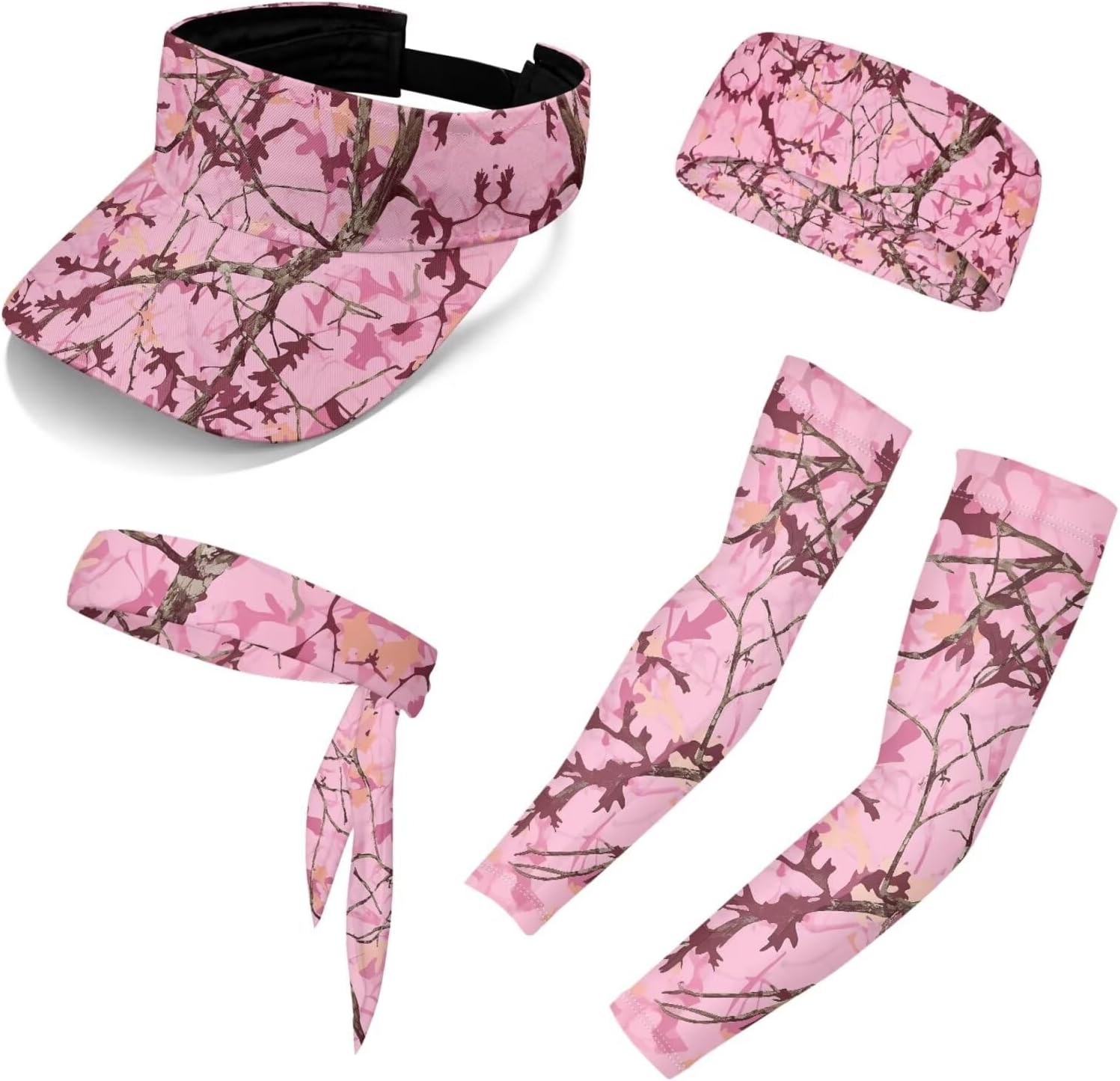 Binienty 5PCS Summer Outdoor Accessories, Matching Compression Arm Sleeves, Sun Visor and Headbands for Women Men