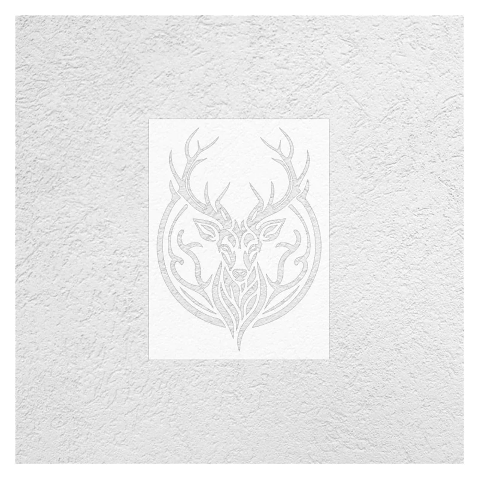 Pochoir totem tête de cerf for peinture 41 cm - 68 Modèle mural réutilisable for peindre du mastic, plâtre, des décors