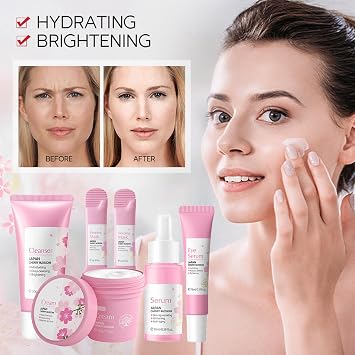 Skincare Gifts For Teenage Girls,Cherry Blossom Skincare Sets,Facial kit,Pamper Sets For Women Gifts,Skin Care Sets & Kits with Cleanser, Face Serum, Face Cream,Toner,Eye Cream,Mask (7PCS Sakura)