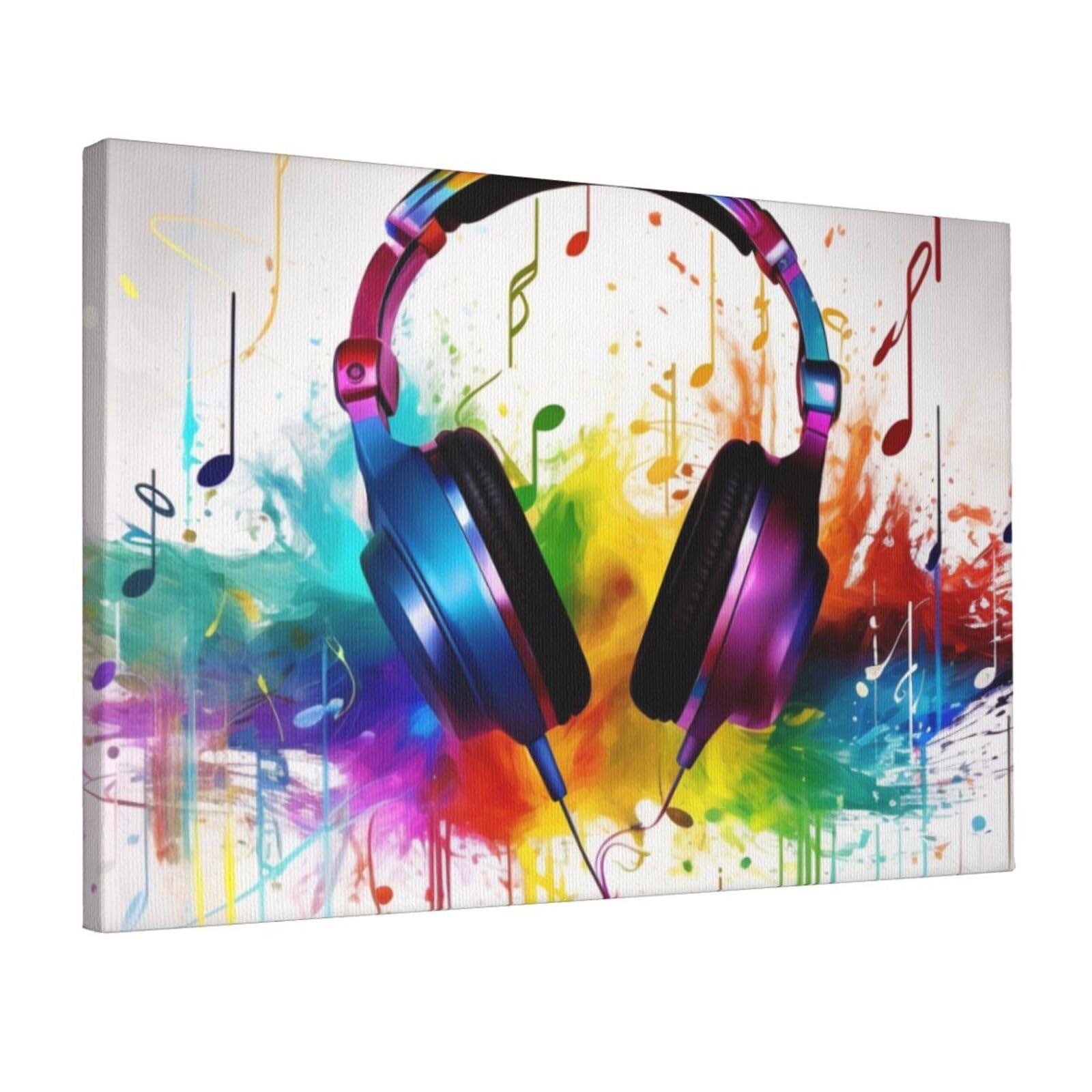 YKLJG Music Printed Wall Art Canvas Prints 45x30 CM Wooden Framed Picture Painting Artwork for Bedroom Kitchen Home Office Decor