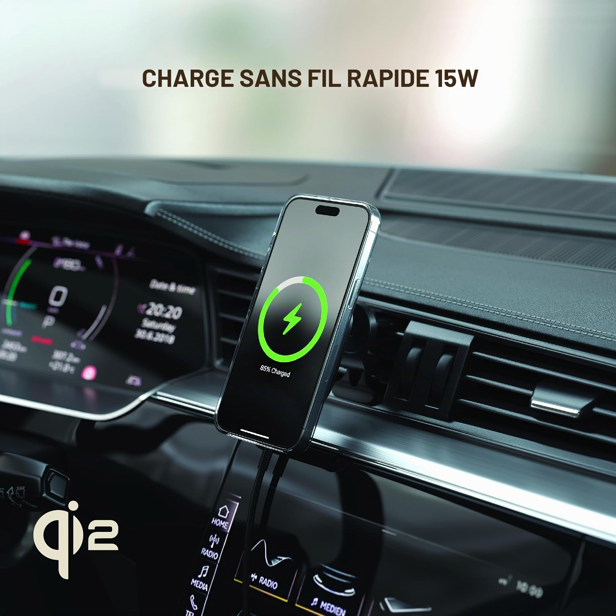 SATECHI Chargeur Voiture sans Fil Qi2, Charge Rapide 15W