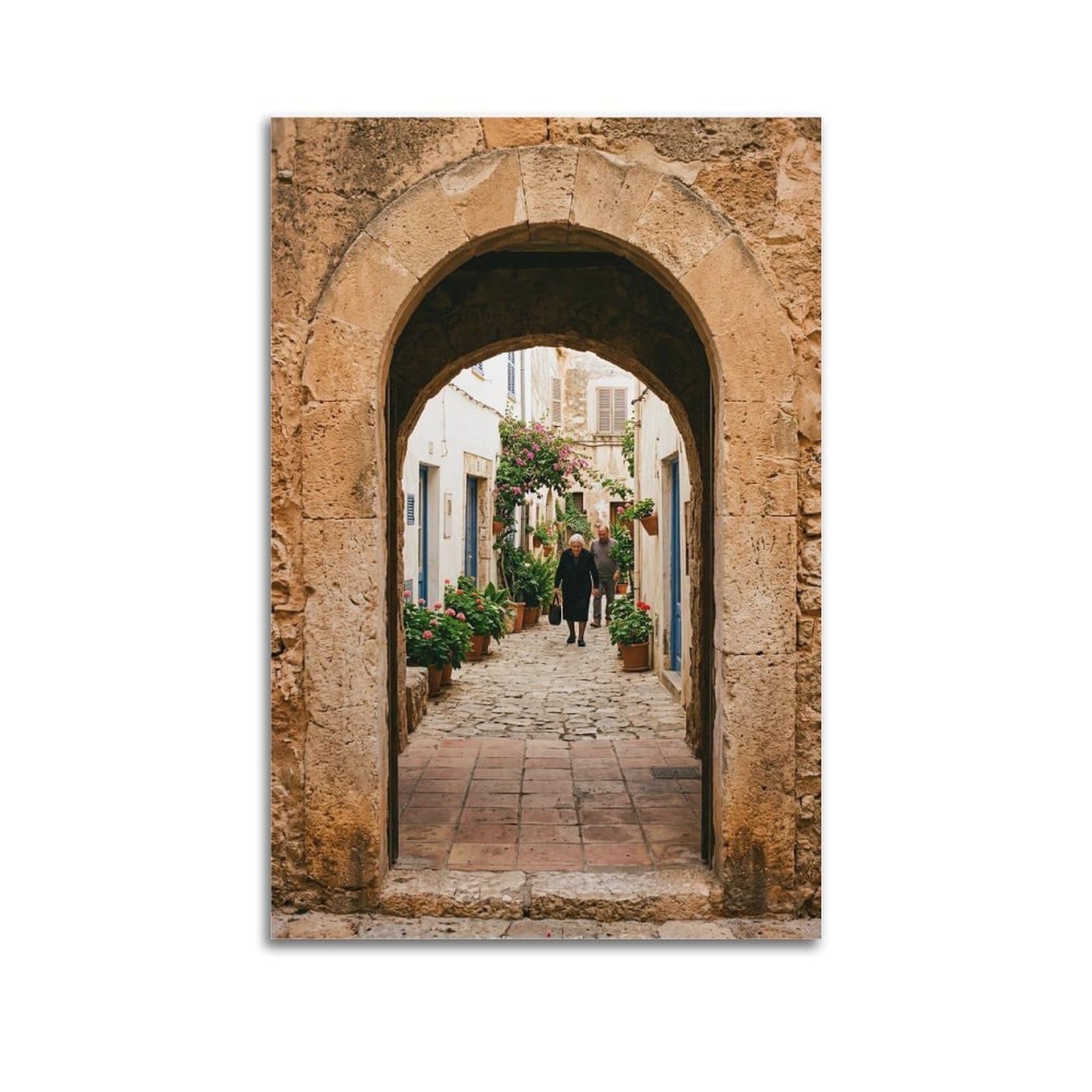 FQNYR Mediterranean Life Photo Arch Doorway Poster Painting Canvas Wall Art Print20x30inch(50x75cm) Unframe-style