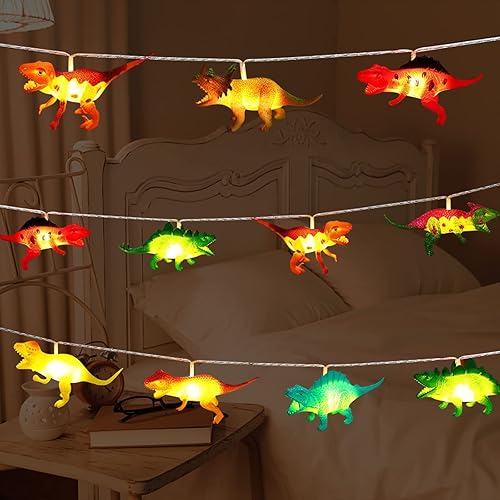 Hoolight Guirnalda de luces de dinosaurio con dinosaurios brillantes, luz de dinosaurio de aspecto realista, 8 LED, regalo para niños, juguete de