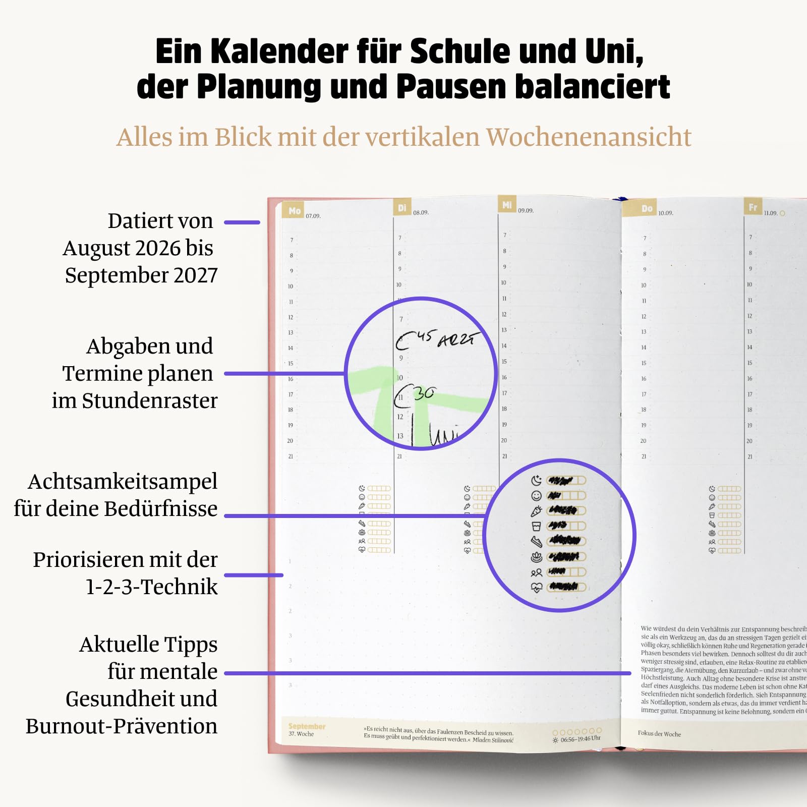 Ein guter Plan Edu 2026/2027 – Terminkalender für Achtsamkeit in Schule, Studium und Job –Nachhaltiger Planer mit Reflexionen, Notenlisten, Unterrichtsmaterial– 14 Monate datiert für akademisches Jahr