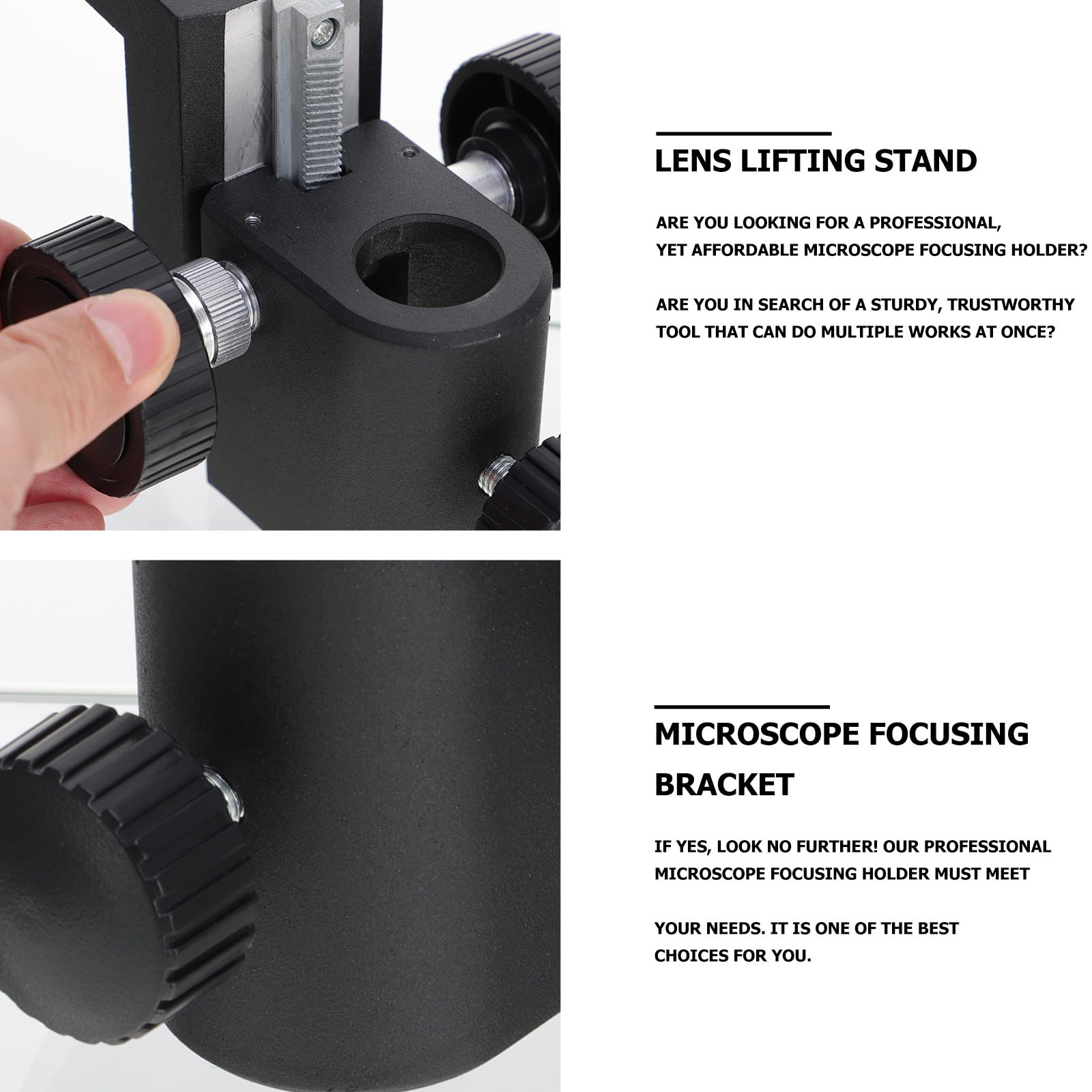 Soporte y Plástico para Microscopio Negro de Plástico de Enfoque Ligero Rendimiento Estable, Adecuado para Accesorios de Microscopía Cámaras Ópticas