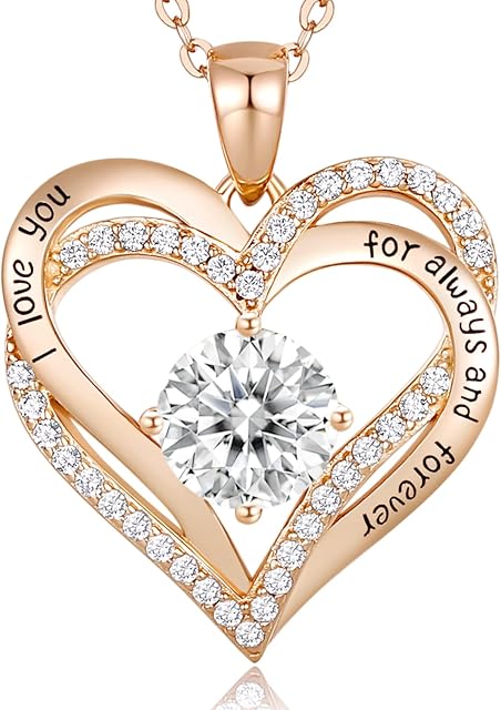 CDE Necklaces for Women 925 Sterling Silver Love Heart Pendant Birthstone Rose/White Gold Necklace Jewellery Gifts for Mum Her Wife Girlfriend Anniversary Birthday Mothers Day Christmas Valentines